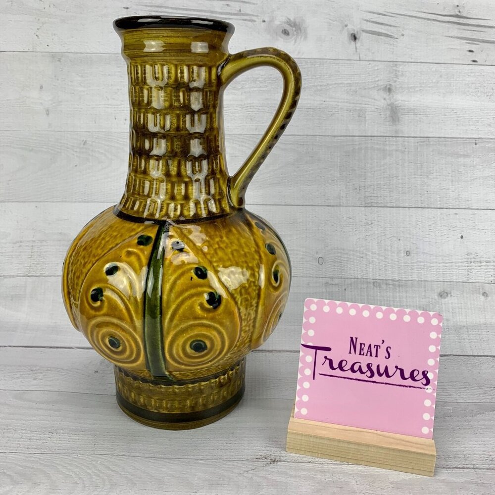 1960's BAY Ceramic WEST GERMANY 268-30 Golden Brown Bulbous Handle 12" Vase Jar